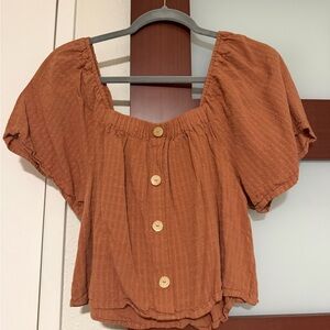 Rylee + Cru Rust Button-Front Peasant Blouse